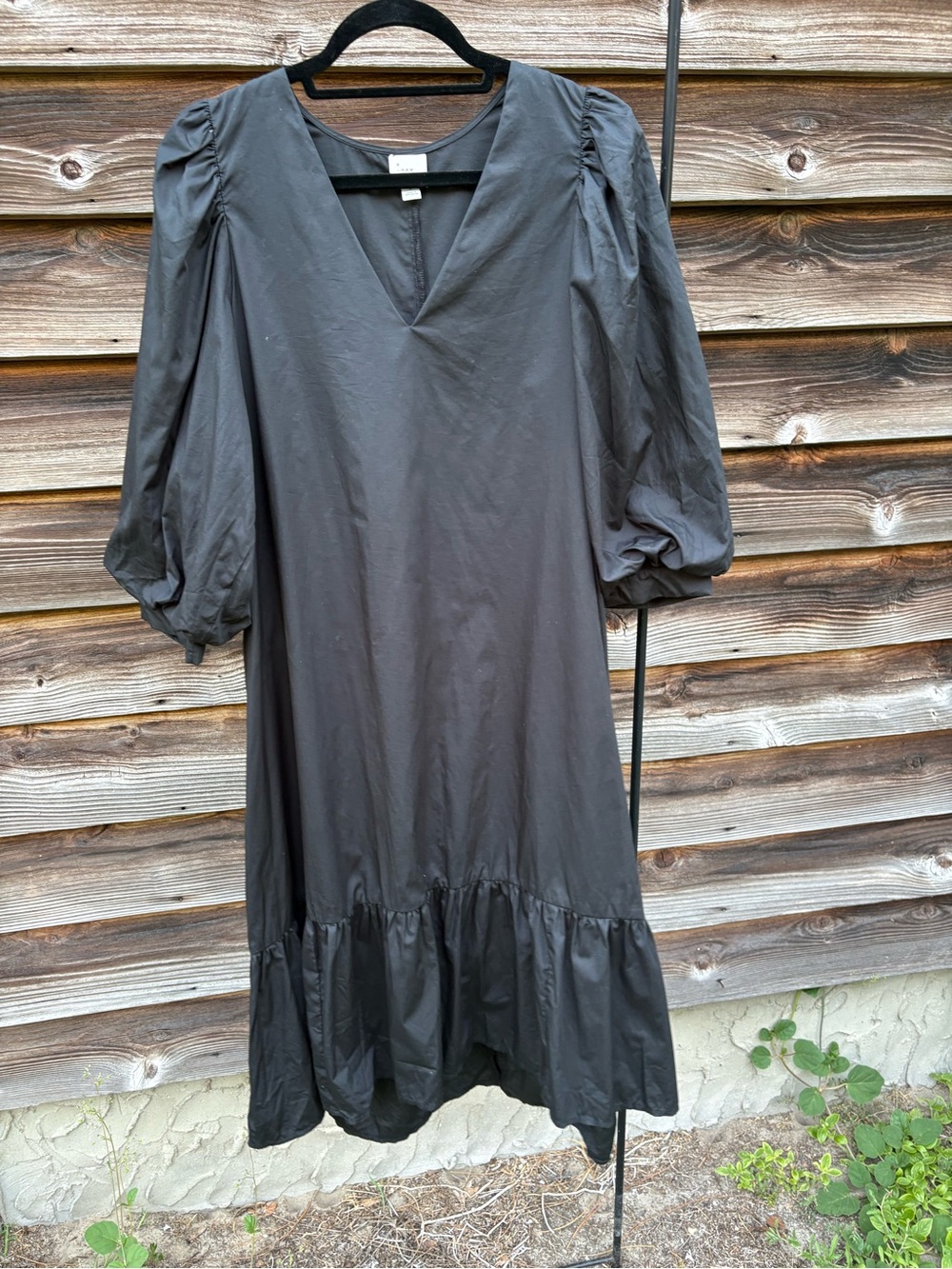 a new day Black V-Neck Puff Sleeve Midi Dress with Ruffle Hem